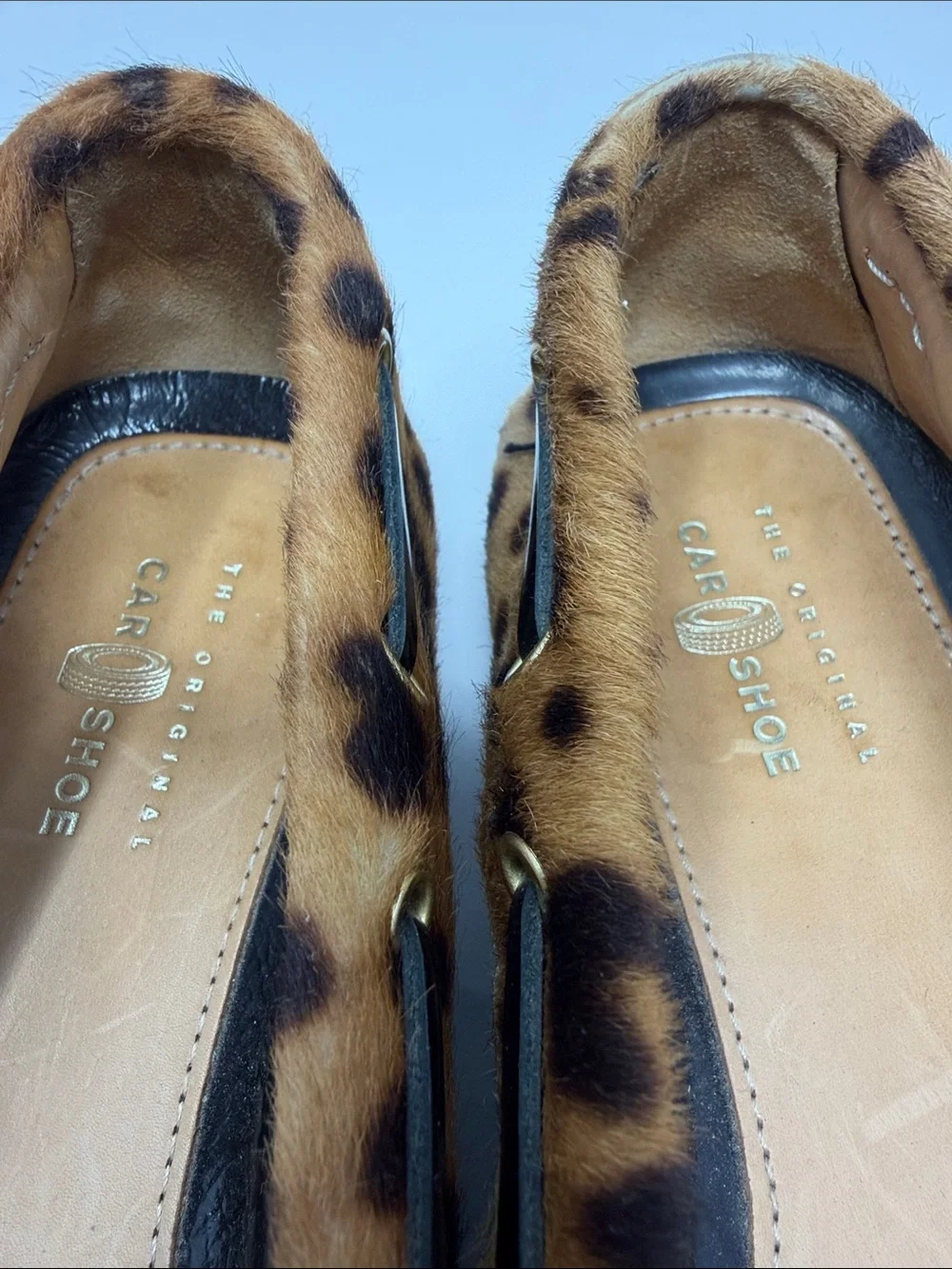 The Original Car Shoe Calf Hair Leopard Print Moccasin Driving Loafers Size 7.5